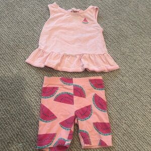 Carter's Pink Striped Top & Watermelon Print Shorts Set